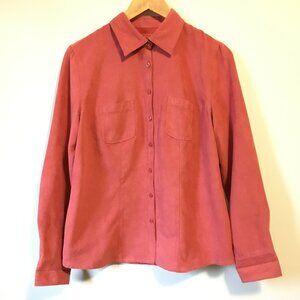 Vintage Northern Reflections Coral Pink Faux Suede Button Down Dress Shirt